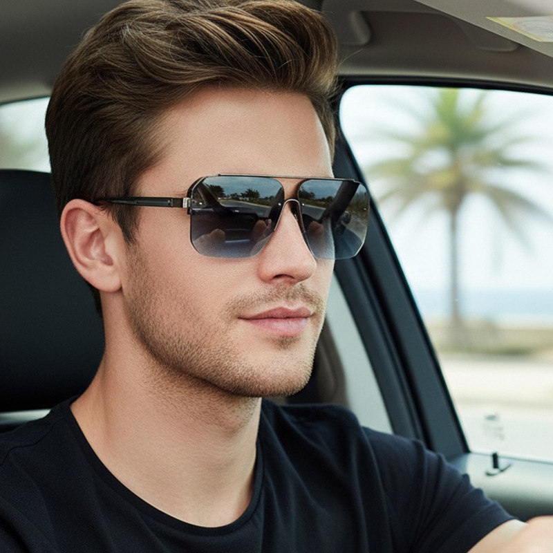 Luxury Zone - Neue Gradient Halbrahmen-Sonnenbrille für Herren, Modische